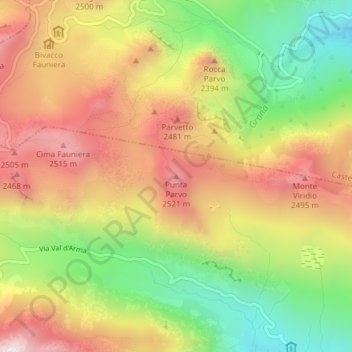 Mappa topografica Punta Parvo, altitudine, rilievo