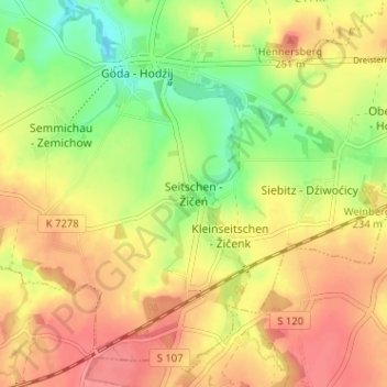 Mappa topografica Seitschen, altitudine, rilievo