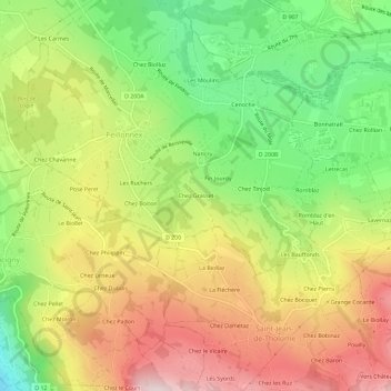 Mappa topografica Chez Grasset, altitudine, rilievo