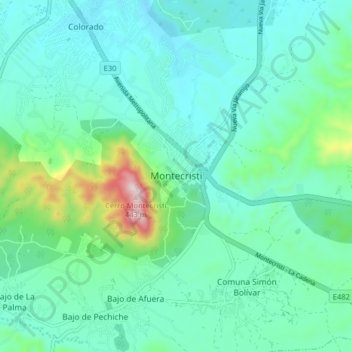 Mappa topografica Montecristi, altitudine, rilievo