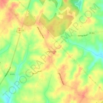 Mappa topografica Jeffersonton, altitudine, rilievo