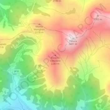 Mappa topografica Cima Di Valsolero, altitudine, rilievo