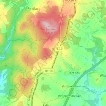 Mappa topografica Mittelbug, altitudine, rilievo