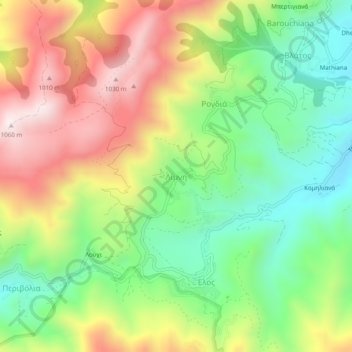 Mappa topografica Limni, altitudine, rilievo