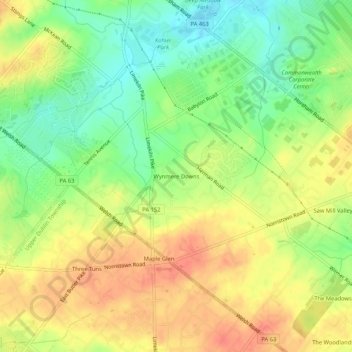 Mappa topografica Wynmere Downs, altitudine, rilievo