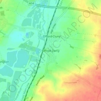 Mappa topografica Offord Darcy, altitudine, rilievo