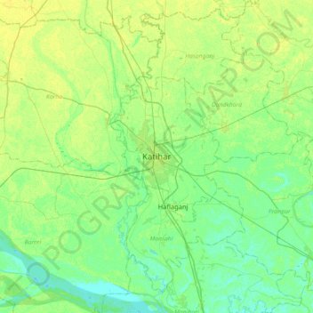 Mappa topografica Katihar, altitudine, rilievo