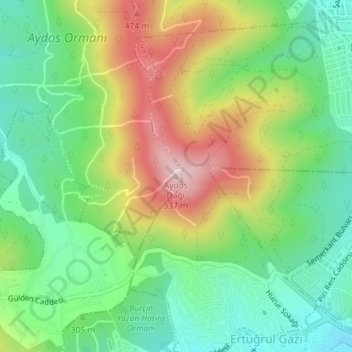 Mappa topografica Aydos Dağı, altitudine, rilievo