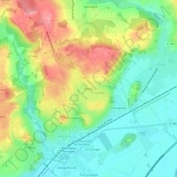 Mappa topografica Bressy, altitudine, rilievo