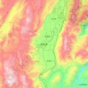 Mappa topografica 鹤庆县, altitudine, rilievo