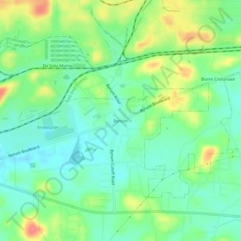 Mappa topografica Bynum, altitudine, rilievo