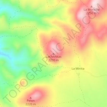 Mappa topografica Las Minitas, altitudine, rilievo