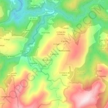 Mappa topografica A Azoreira, altitudine, rilievo