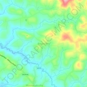 Mappa topografica Paplassery, altitudine, rilievo