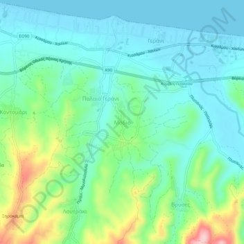 Mappa topografica Modio, altitudine, rilievo