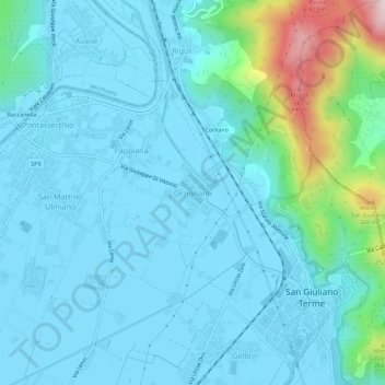 Mappa topografica Orzignano, altitudine, rilievo