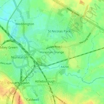Mappa topografica Horeston Grange, altitudine, rilievo