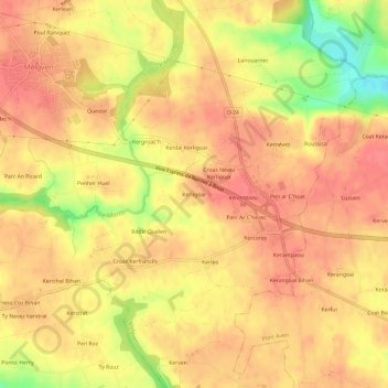 Mappa topografica Kerligoar, altitudine, rilievo