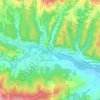 Mappa topografica Casello, altitudine, rilievo