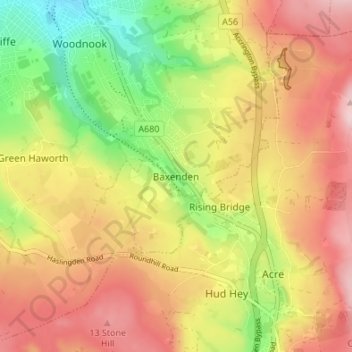 Mappa topografica Baxenden, altitudine, rilievo