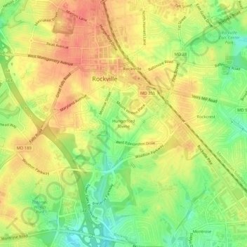 Mappa topografica Hungerford Towne, altitudine, rilievo