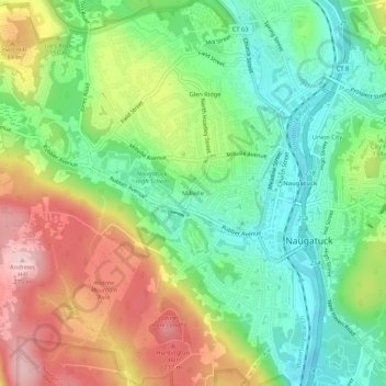 Mappa topografica Millville, altitudine, rilievo
