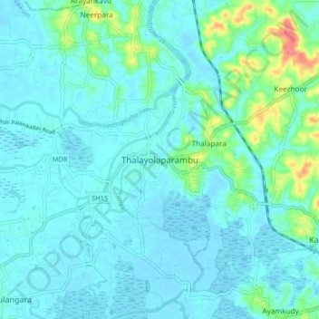 Mappa topografica Thalayolaparambu, altitudine, rilievo