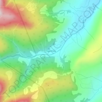 Mappa topografica Tigre Preto, altitudine, rilievo