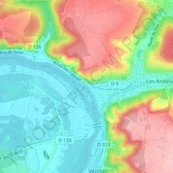Mappa topografica Le Petit Andely, altitudine, rilievo