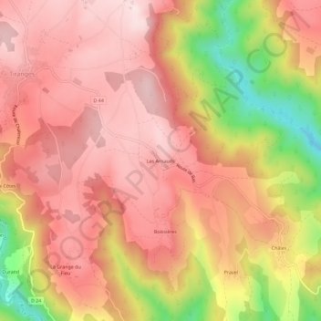 Mappa topografica Les Arnauds, altitudine, rilievo