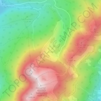 Mappa topografica Alpe Schnitzlertal, altitudine, rilievo