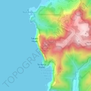 Mappa topografica Hikurangi, altitudine, rilievo
