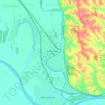 Mappa topografica North Sioux City, altitudine, rilievo
