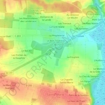 Mappa topografica La Porte, altitudine, rilievo