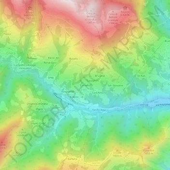 Mappa topografica Cornello, altitudine, rilievo