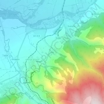 Mappa topografica Urtx, altitudine, rilievo