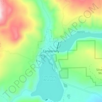 Mappa topografica Conconully, altitudine, rilievo