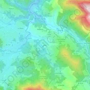 Mappa topografica Valle, altitudine, rilievo
