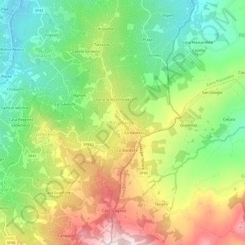 Mappa topografica Pizzofreddo, altitudine, rilievo