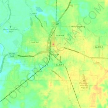 Mappa topografica Bastrop, altitudine, rilievo