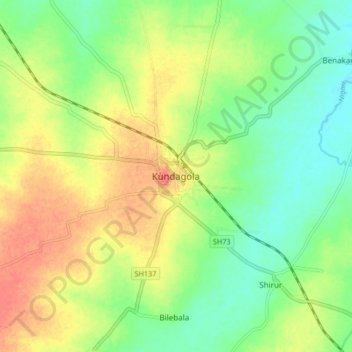 Mappa topografica Kundagola, altitudine, rilievo