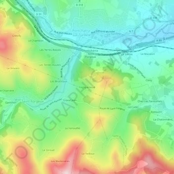Mappa topografica Fontgarnoud, altitudine, rilievo