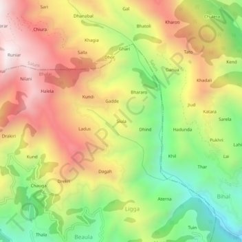 Mappa topografica Siula, altitudine, rilievo