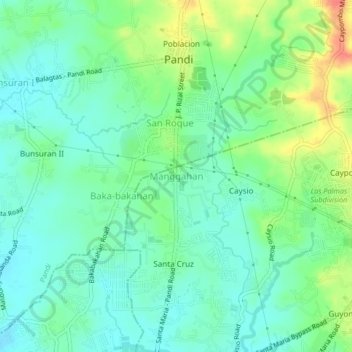 Mappa topografica Manggahan, altitudine, rilievo