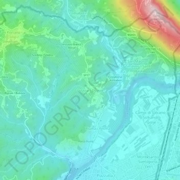 Mappa topografica Oslavia, altitudine, rilievo