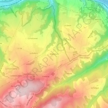 Mappa topografica Montmain, altitudine, rilievo