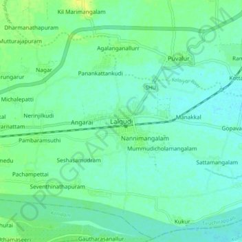 Mappa topografica Lalgudi, altitudine, rilievo