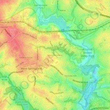 Mappa topografica Keene Mill Manor, altitudine, rilievo