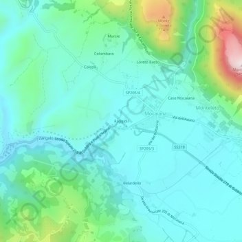 Mappa topografica Raggioli, altitudine, rilievo