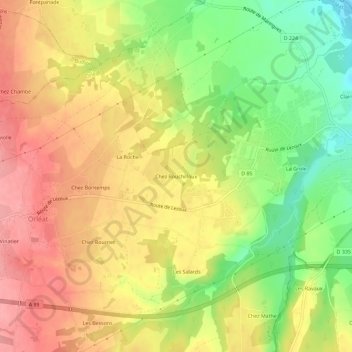 Mappa topografica Chez Rouchilloux, altitudine, rilievo